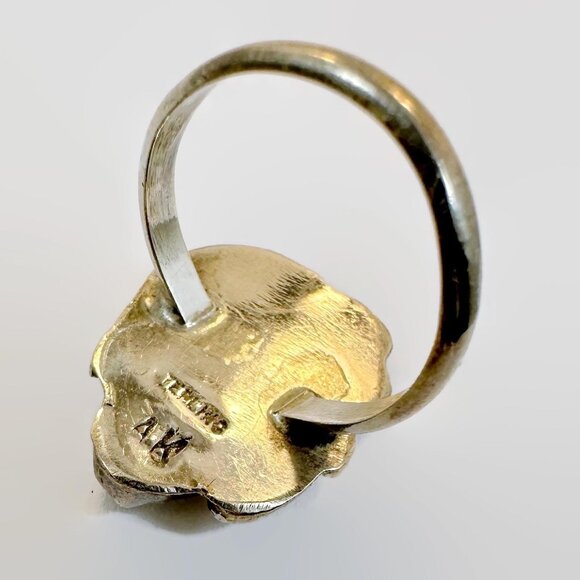 Vintage Navajo Ring Sterling Silver Native American Signed AK Hematite Black - Picture 5 of 5